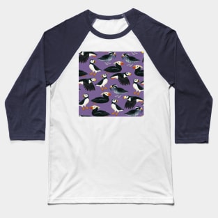 Gouache Purple Puffins Pattern Baseball T-Shirt